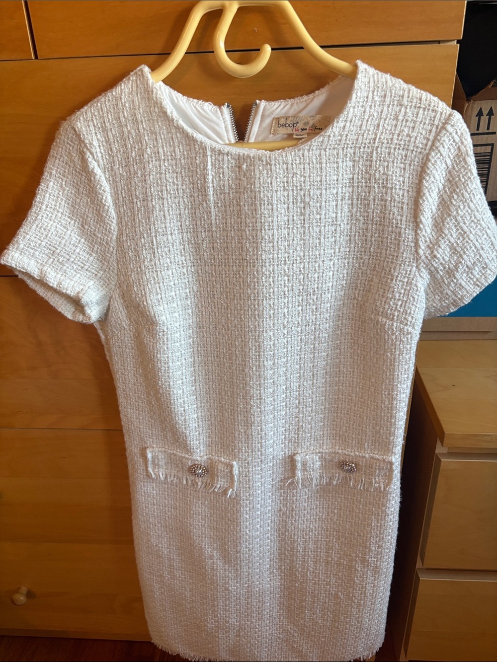 BeBop Cream Tweed Short Sleeve Shift Dress